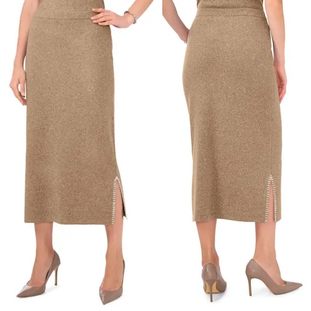 NWT New Vince Camuto Beige Whipstitched Knit Skirt Size L